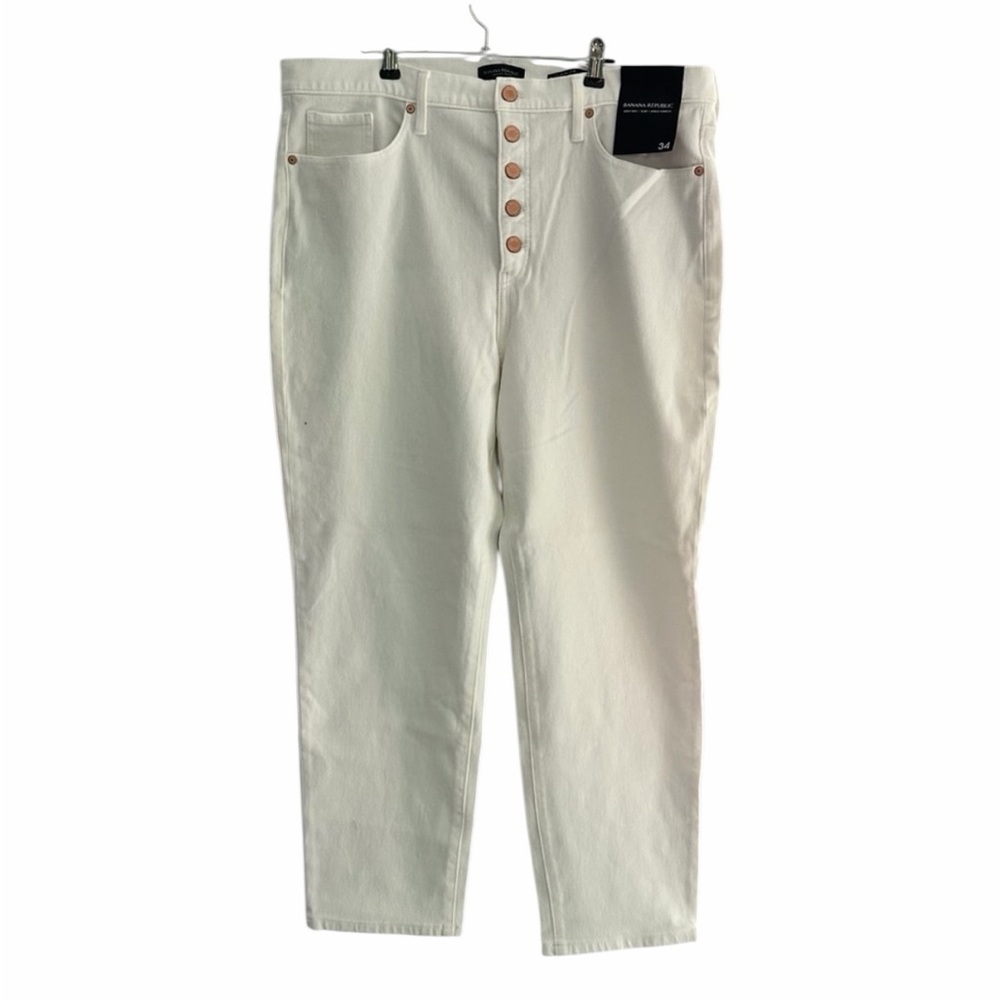 Banana Republic Button Fly High Rise Skinny Ankle Jeans Sz 34 White Waist 18.5”